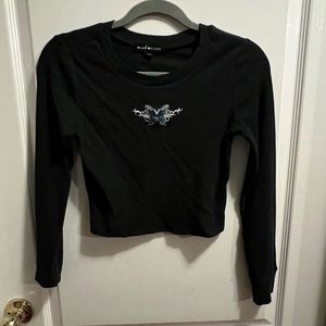 juniors cropped butterfly graphic waffle knit tshirt